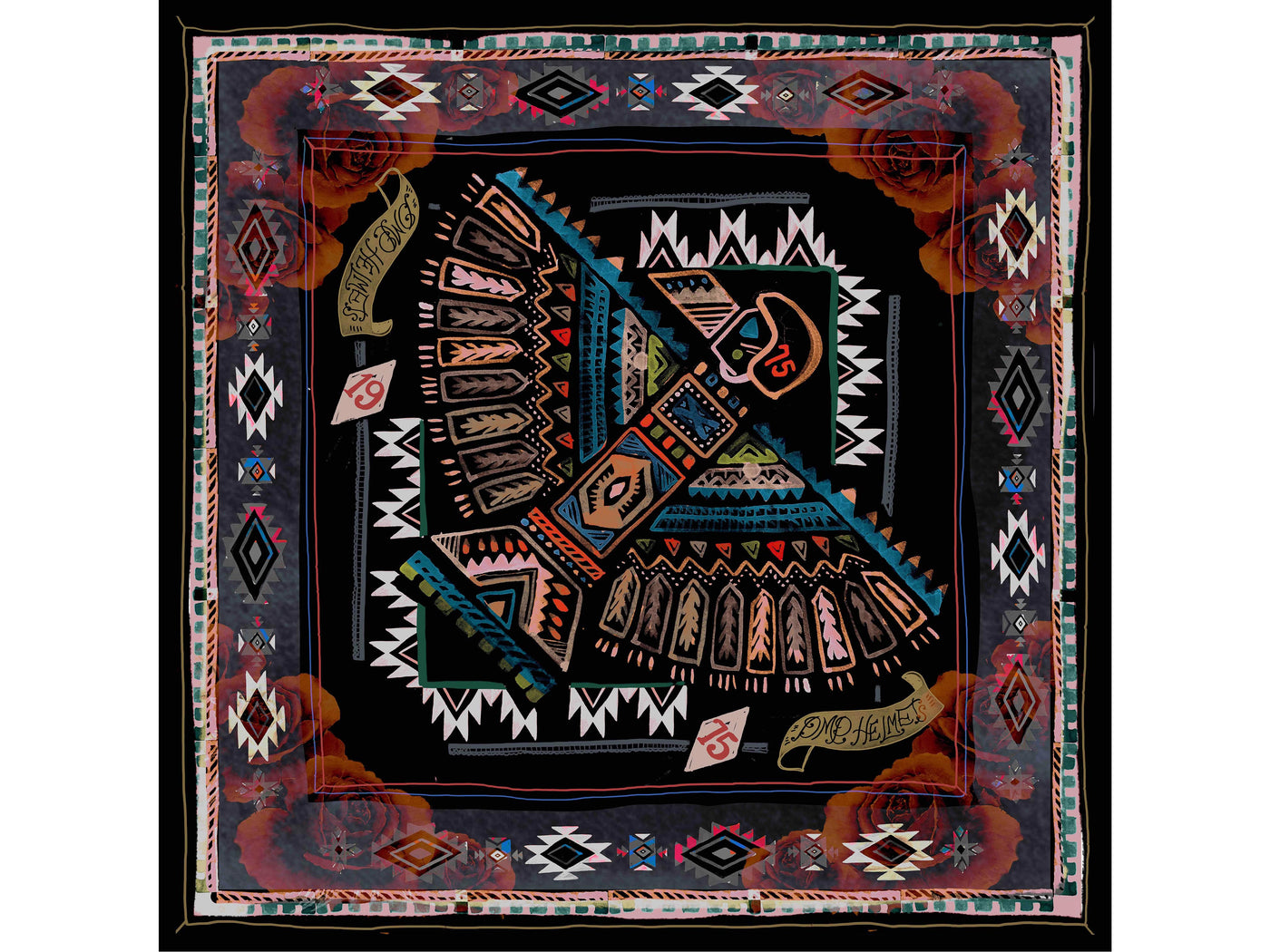 DMD Bandana carré aztèque en soie/coton