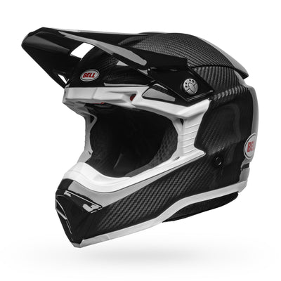 bell moto 10 spherical carbon dirt motorcycle helmet gloss black white front left