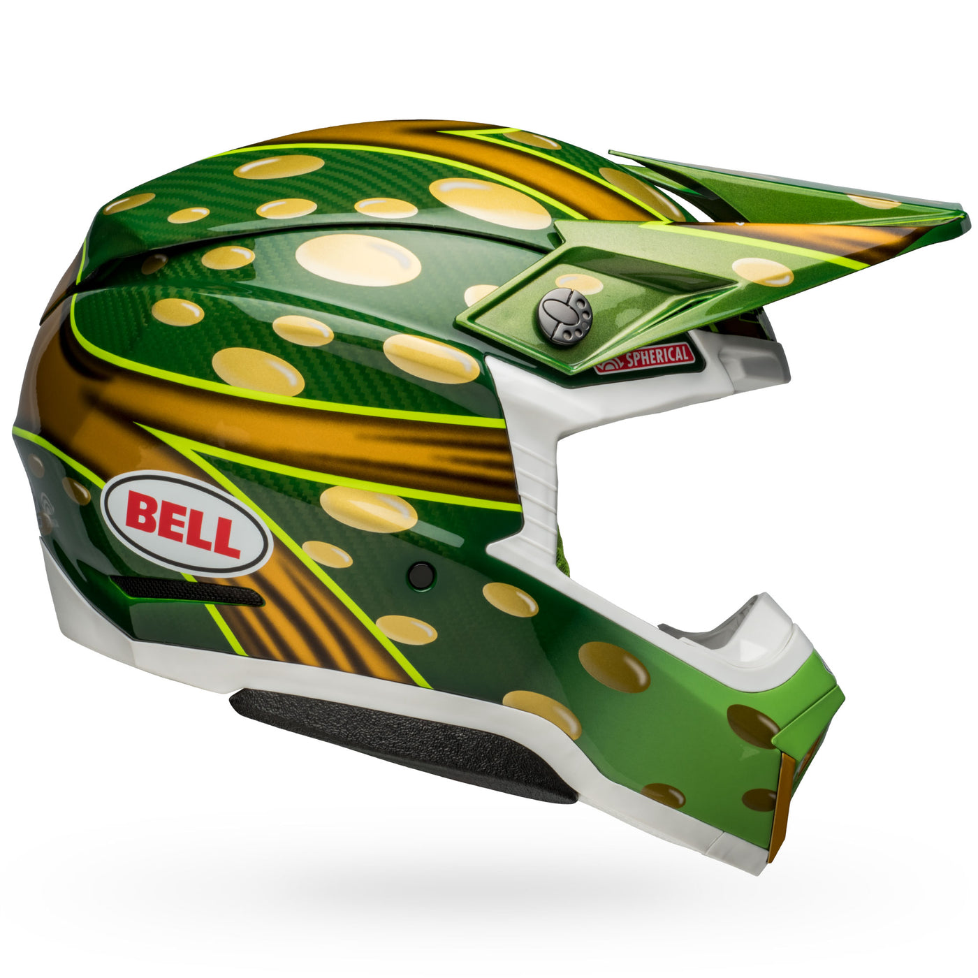 bell moto 10 spherical carbon dirt motorcycle helmet mcgrath replica 22 gloss gold green right