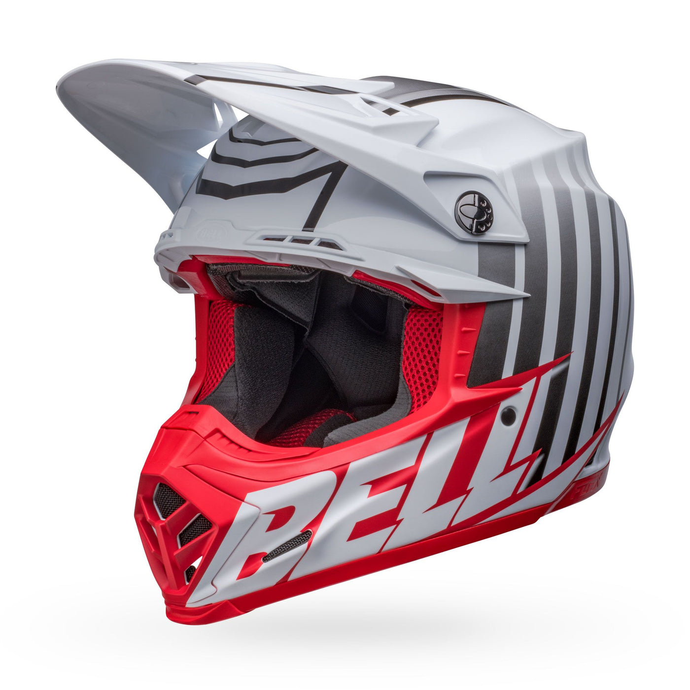 casque de moto bell moto 9s flex dirt sprint mat brillant blanc rouge avant gauche