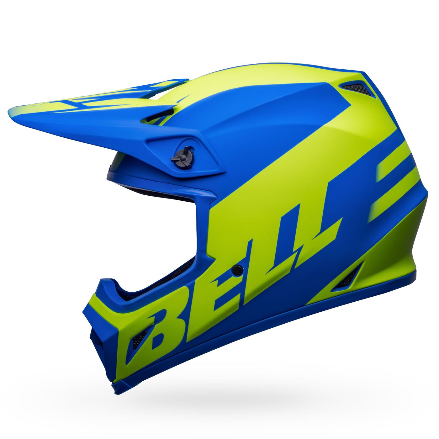 bell mx 9 mips dirt casque de moto disrupt mat mat mat classique bleu hi viz jaune gauche