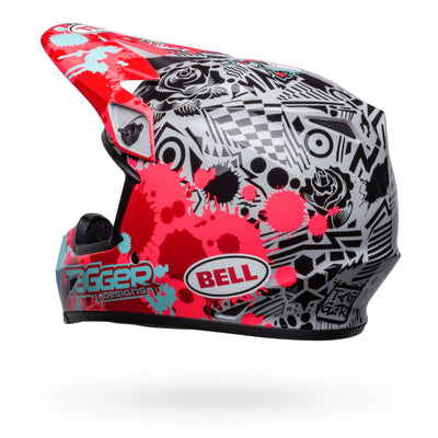 bell mx 9 mips dirt motorcycle helmet tagger splatter gloss bright red gray back left
